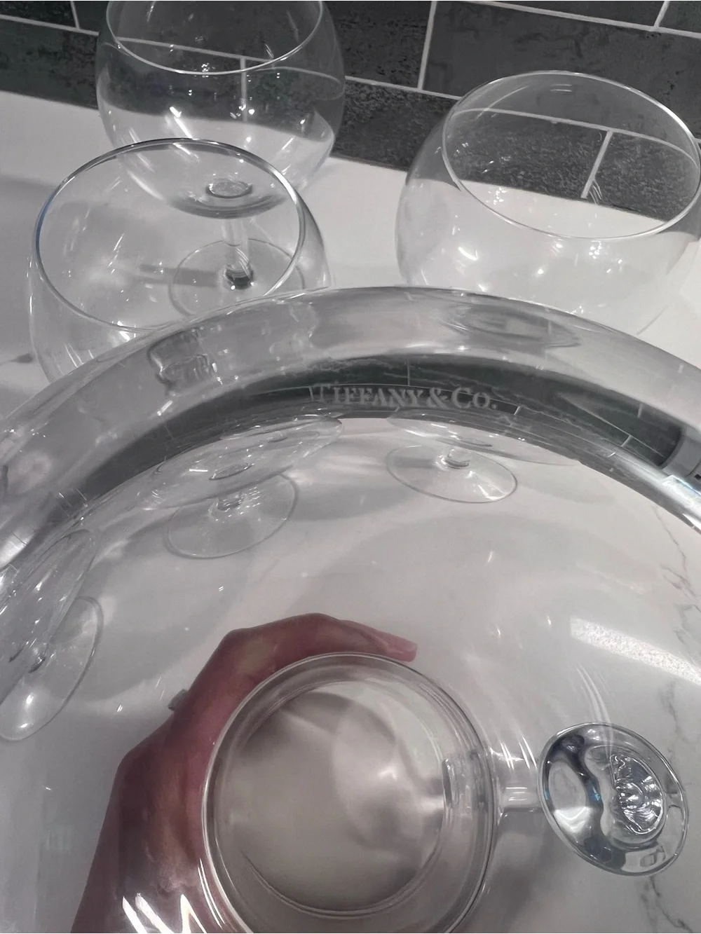 Tiffany & Co. Clear Glass Pitcher and Goblets Set